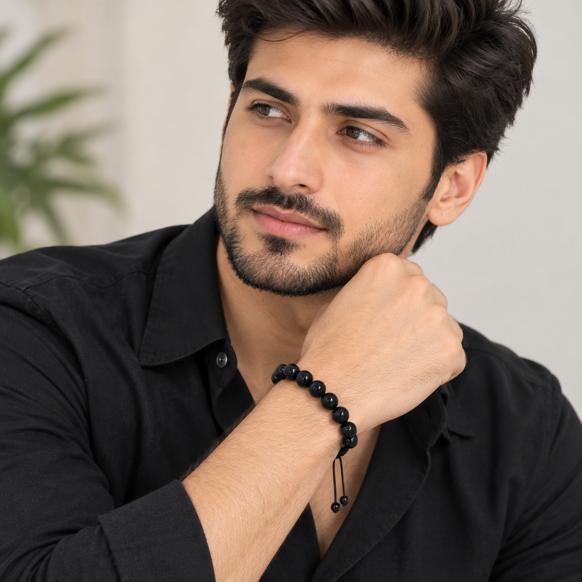 Black Aqeeq Stone Bracelet for Men