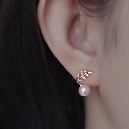 Elegant Gold Leaf Pearl Earrings for Women