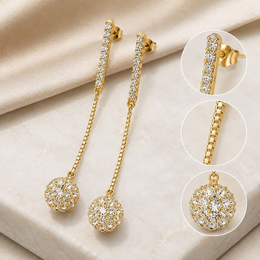 Gold Crystal Long Drop Earrings for Women