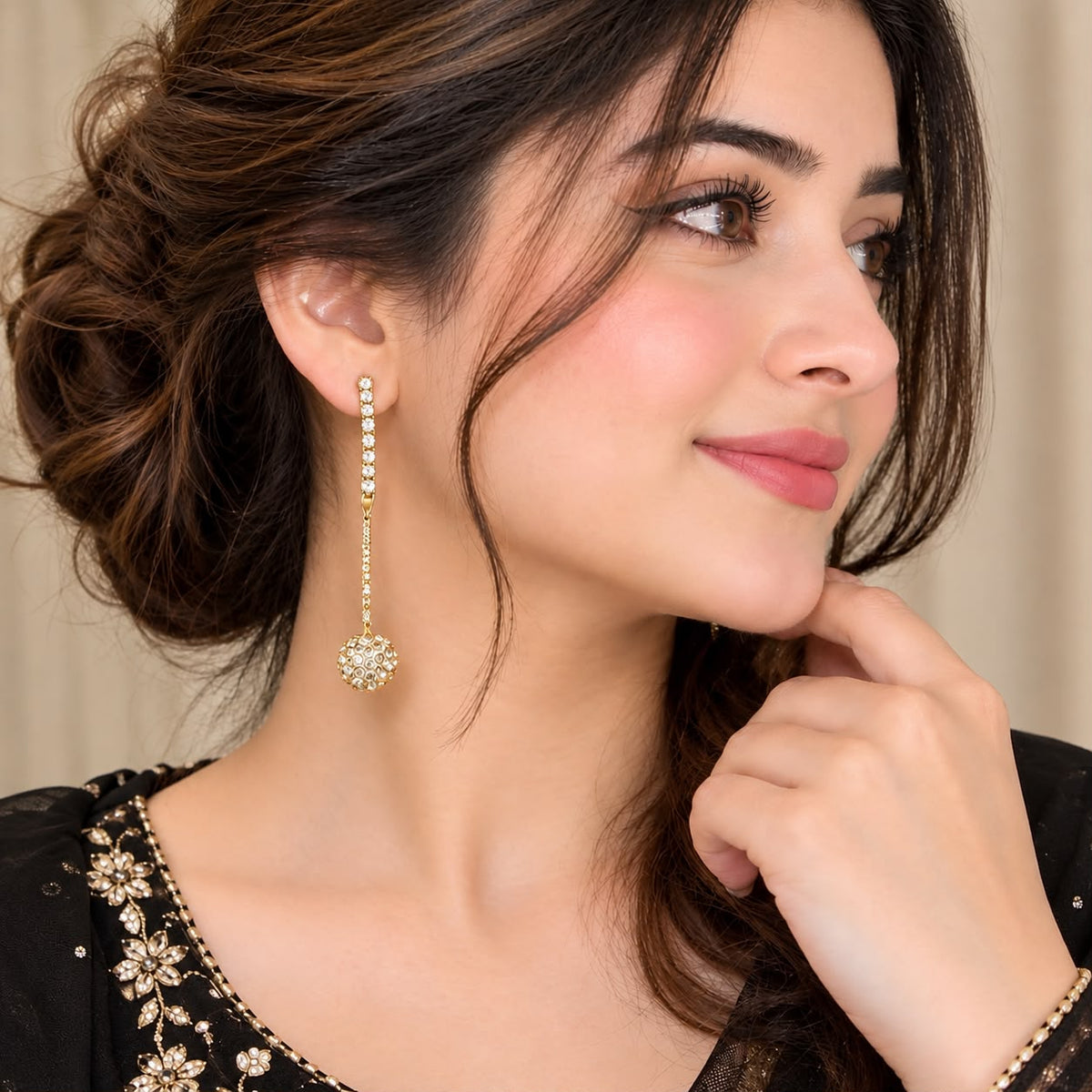 Gold Crystal Long Drop Earrings for Women