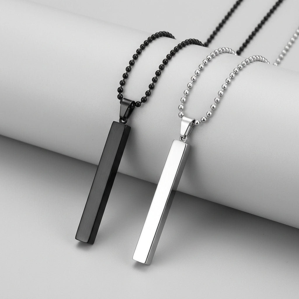 Men’s Stainless Steel Bar Pendant Necklace Set of 2