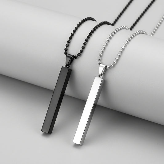 Men’s Stainless Steel Bar Pendant Necklace Set of 2
