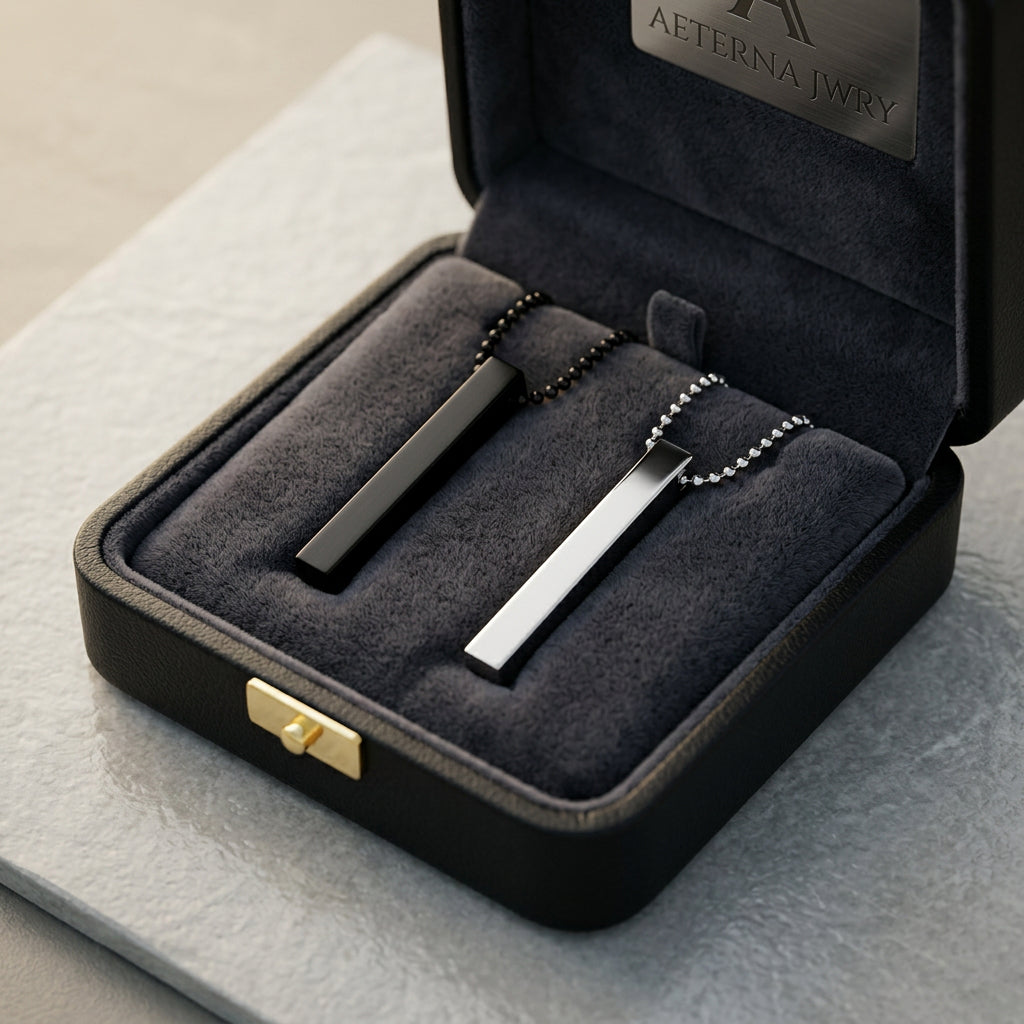 Men’s Stainless Steel Bar Pendant Necklace Set of 2