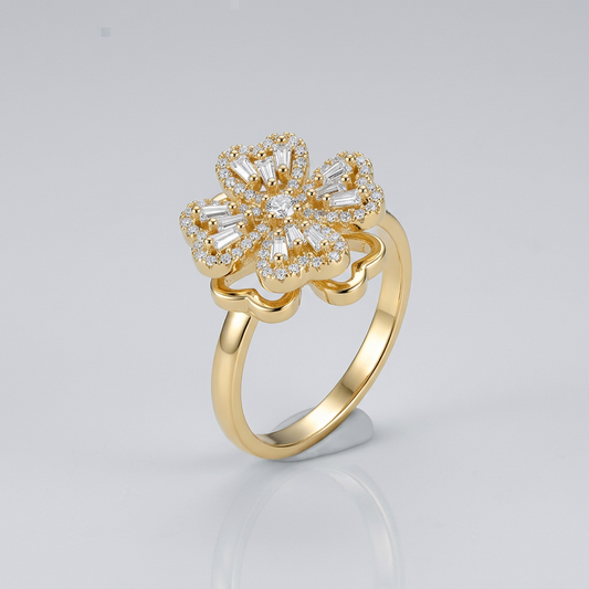 Luxury Gold Tone Flower Ring for Women