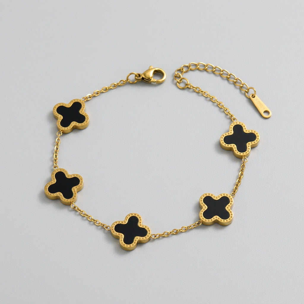 Gold Black Clover Bracelet for Women