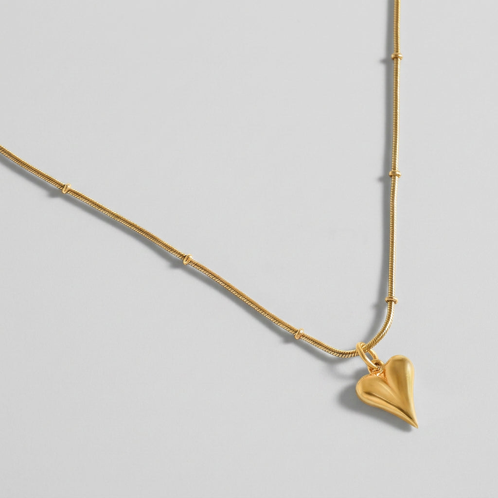 Gold Heart Pendant Ball Chain Necklace for Women