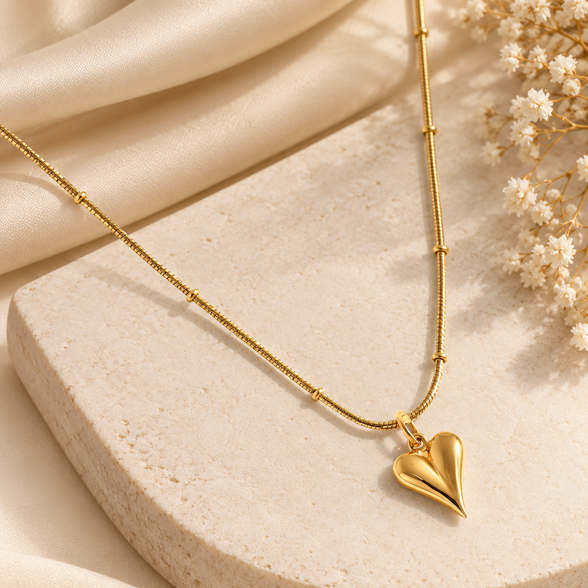 Gold Heart Pendant Ball Chain Necklace for Women