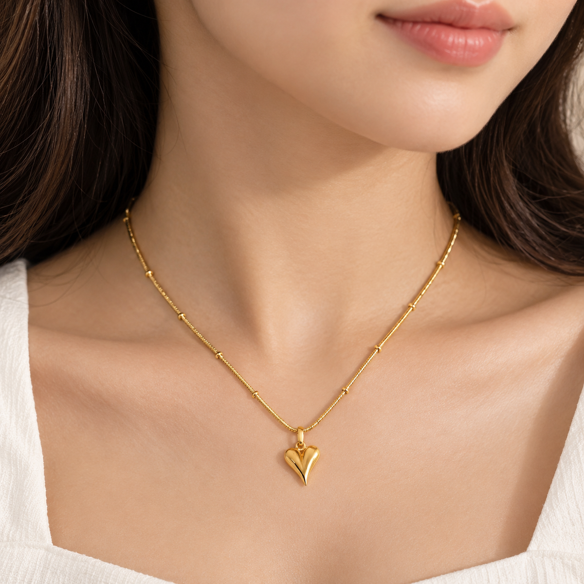 Gold Heart Pendant Ball Chain Necklace for Women