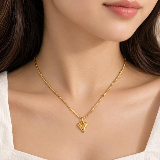 Gold Heart Pendant Ball Chain Necklace for Women