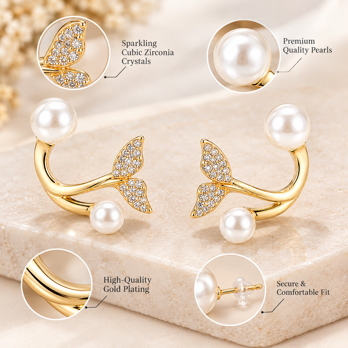 Korean Butterfly Pearl Earrings for Women