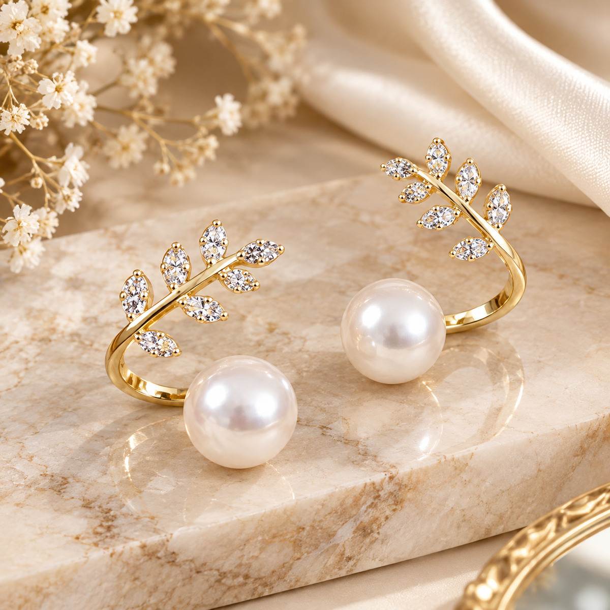 Elegant Gold Leaf Pearl Earrings for Women