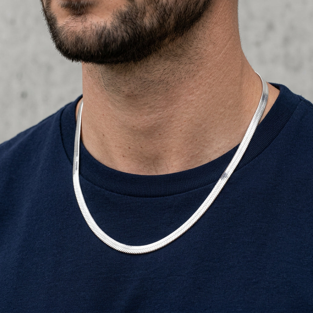 Silver Tone Stainless Steel Snake Chain Necklace for Men