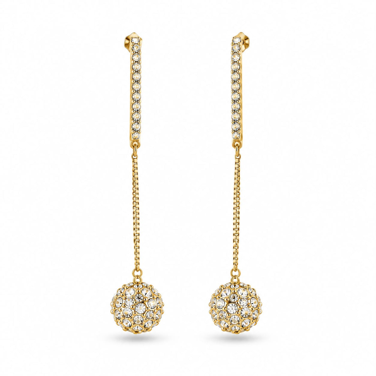 Gold Crystal Long Drop Earrings for Women
