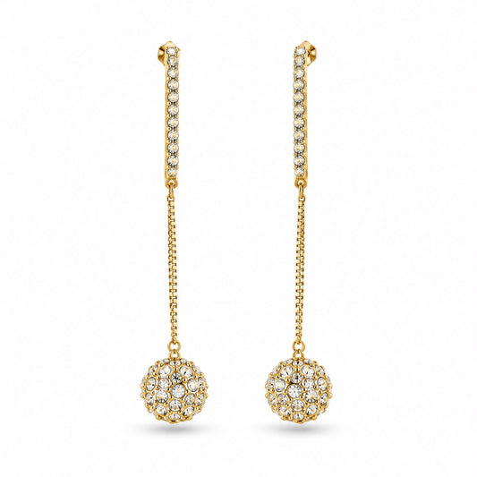 Gold Crystal Long Drop Earrings for Women