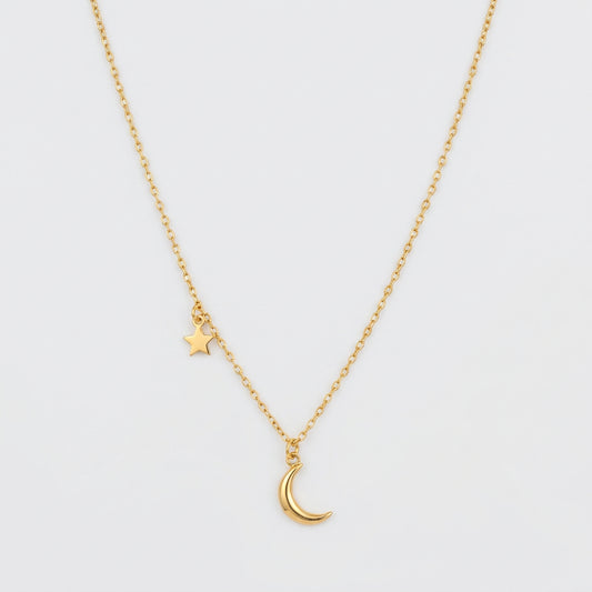 Gold Crescent Moon and Star Necklace for Women